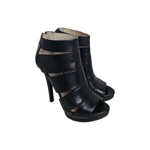 Michael Kors Gisele Black Leather High Glossed Caged Platform Stiletto Boots 8